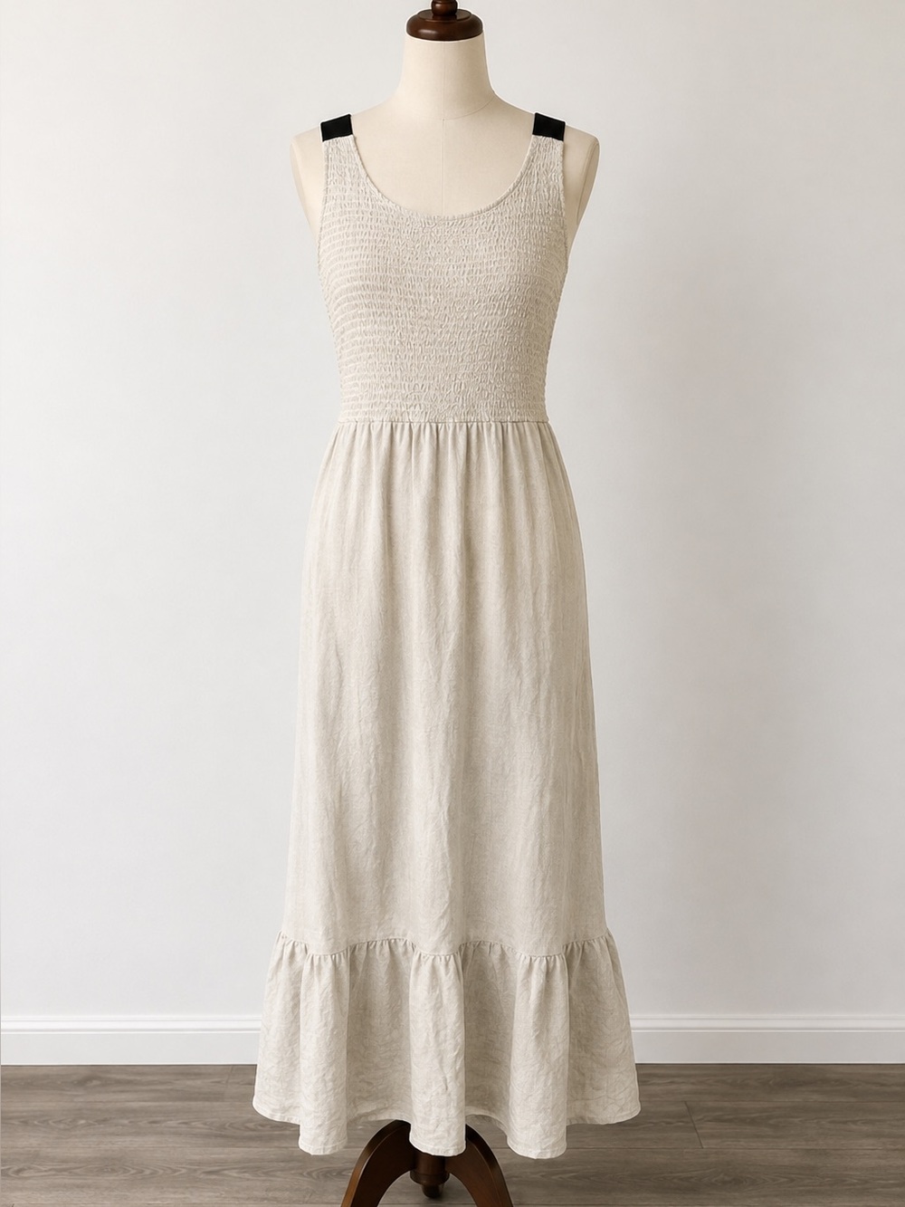 Mittoshop Midi Length Long Tiered Dress Linen Blend Size Medium Sleeveless Beach